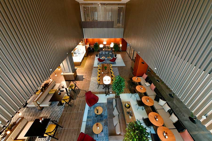 Cafe and lounge atrium with designer furniture